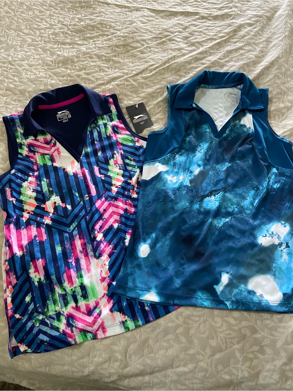 Slazenger Women's Blue & Multicolor Sleeveless Polo Tank Tops